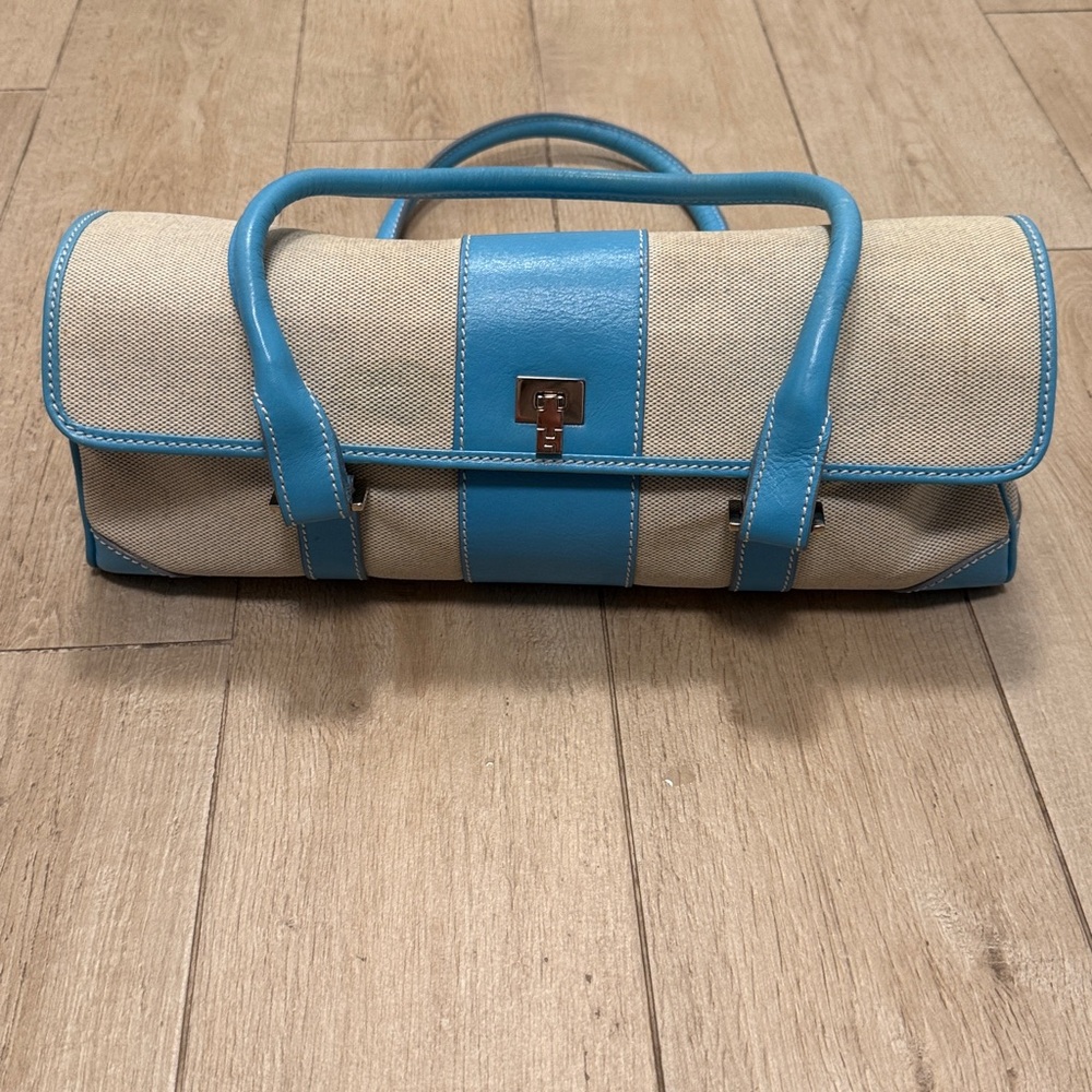 Lambertson Truex Chic Blue and Cream Shoulder Bag